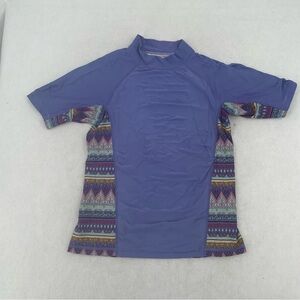 PATAGONIA Girls short sleeved Swim shirt rash guard purple Aztec print XL - 14